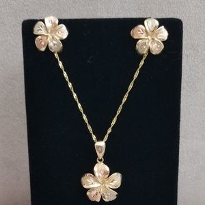 14k tri color diamond cut plumeria flower ser